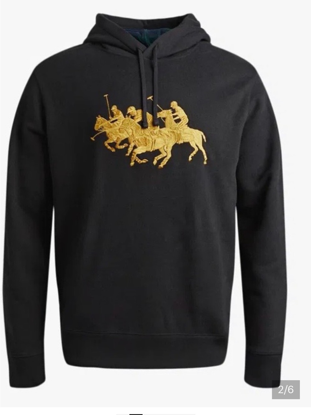 Ralph Lauren Triple Pony Fleece Hoodie in Black/Gold